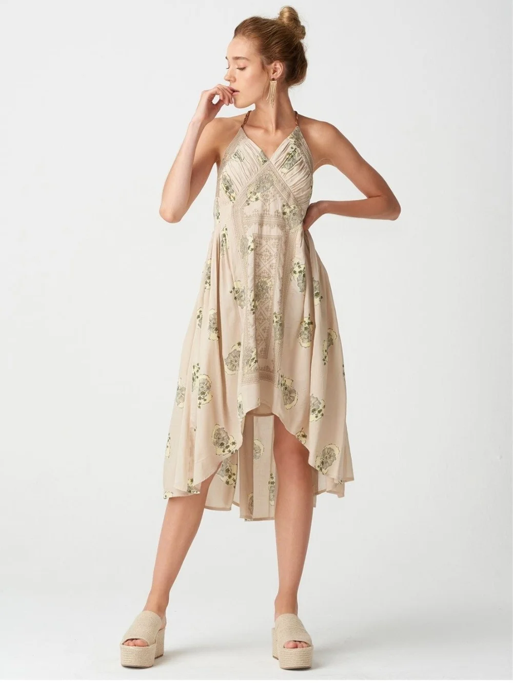 Free People Beige Floral Backless Dress - Picture 3 of 6